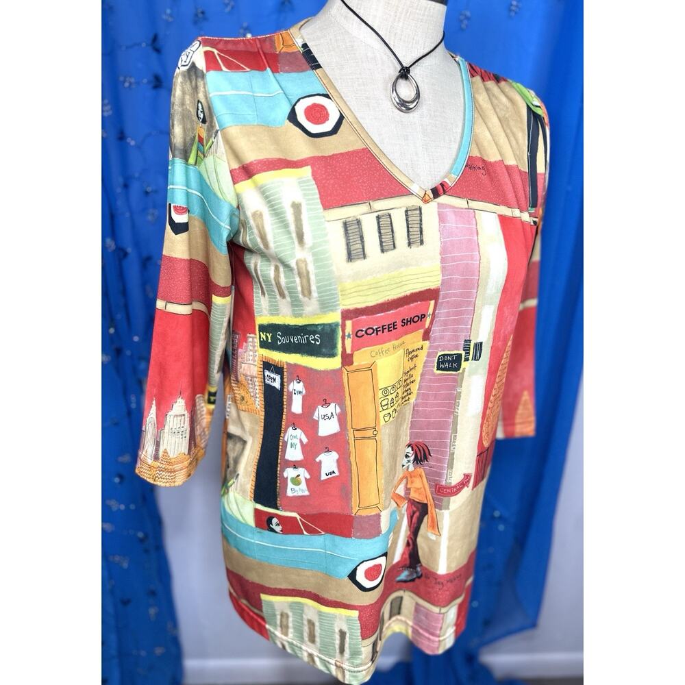 Vintage Artsy Indie New York City Lifestyle Blouse By Duet Designs Size M/L